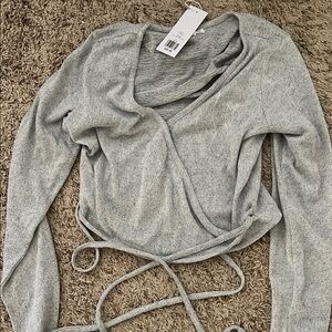 Gray Wrap Long Sleeve Top